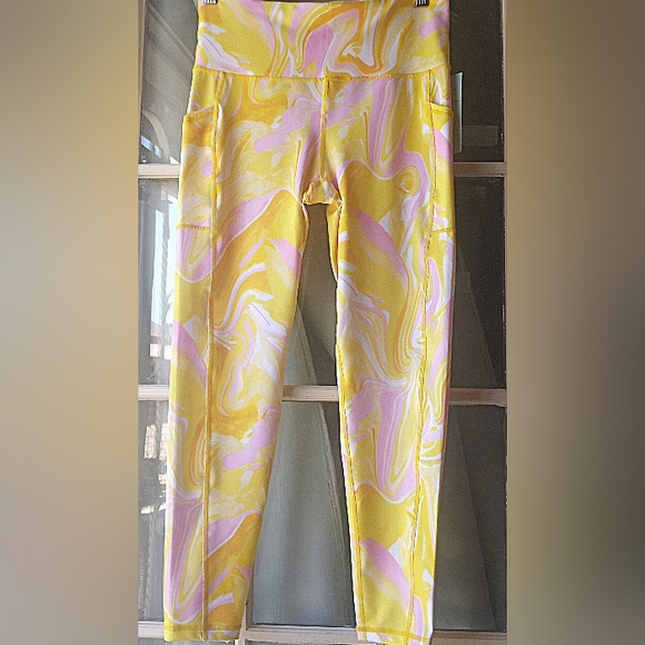 Ideology Compression Leggings 7/8 Length Hi-Rise Yellow & Pink Women Size Medium - Picture 2 of 12